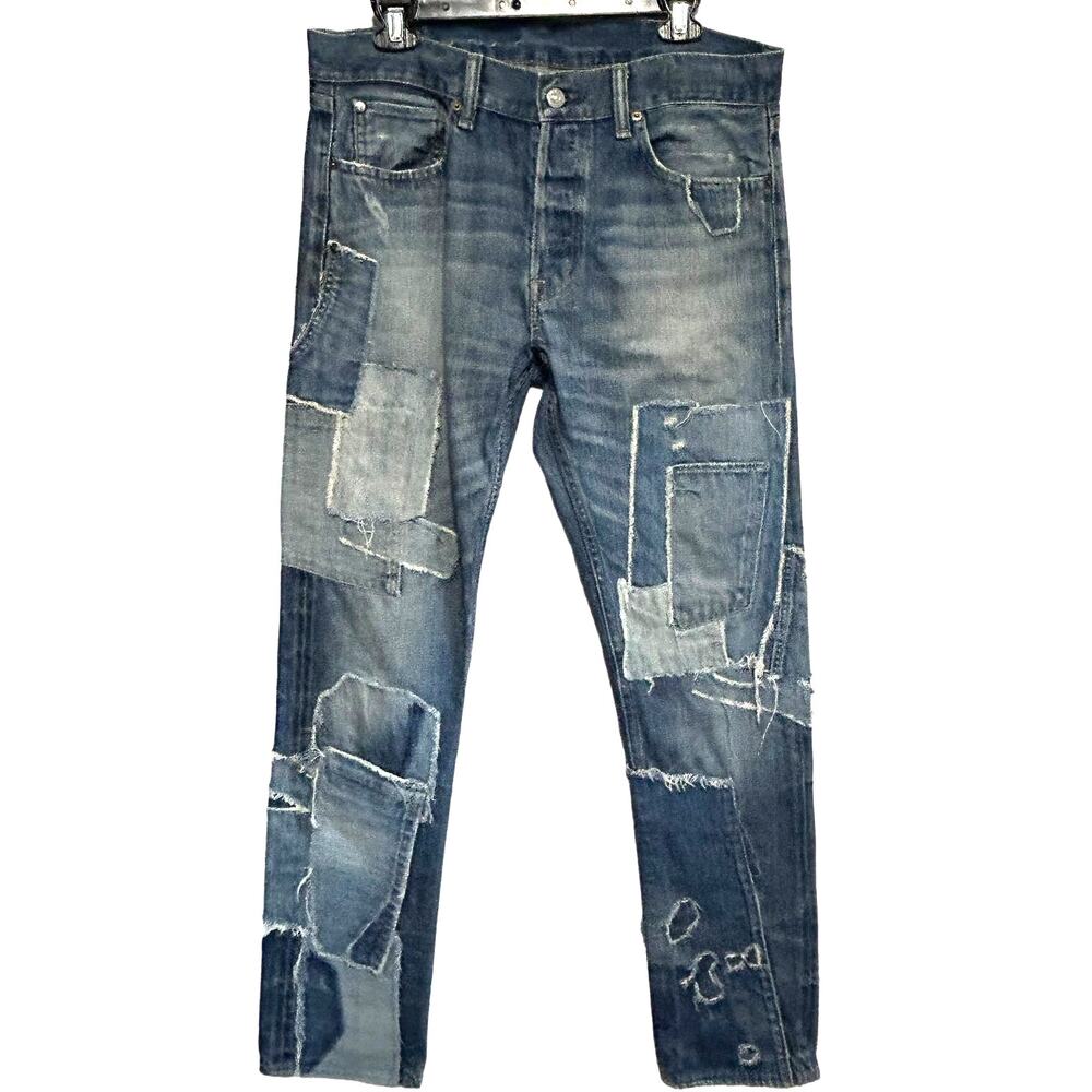Ralph Lauren Denim Supply Patchwork Slim Jeans 34x34 Distressed Designer Vintage